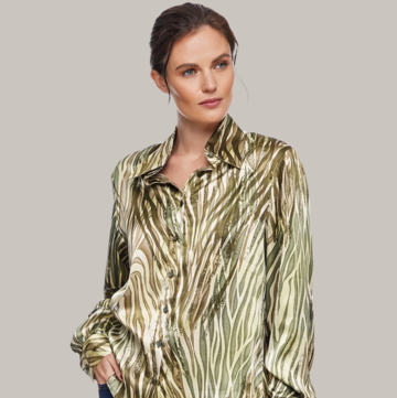 Сорочка шовкова зелений принт Сорочка-блузка шовкова